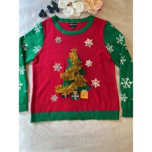 Allison Brittney Ugly Christmas Sweater Tree & Gifts Design LARGE Y2K Holidaycor